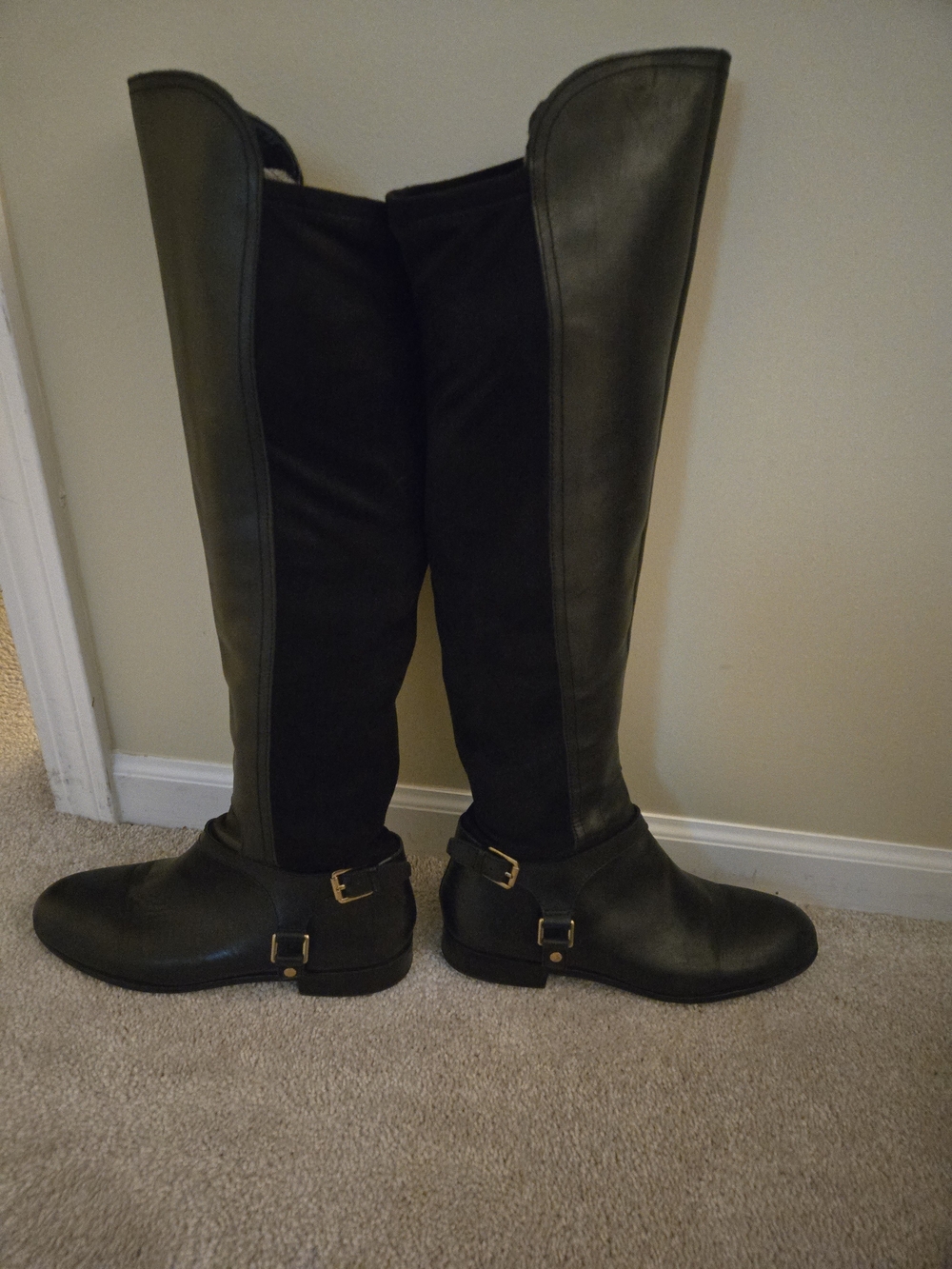 Franco Sarto Black Tall Riding Boots with Gold Buckle